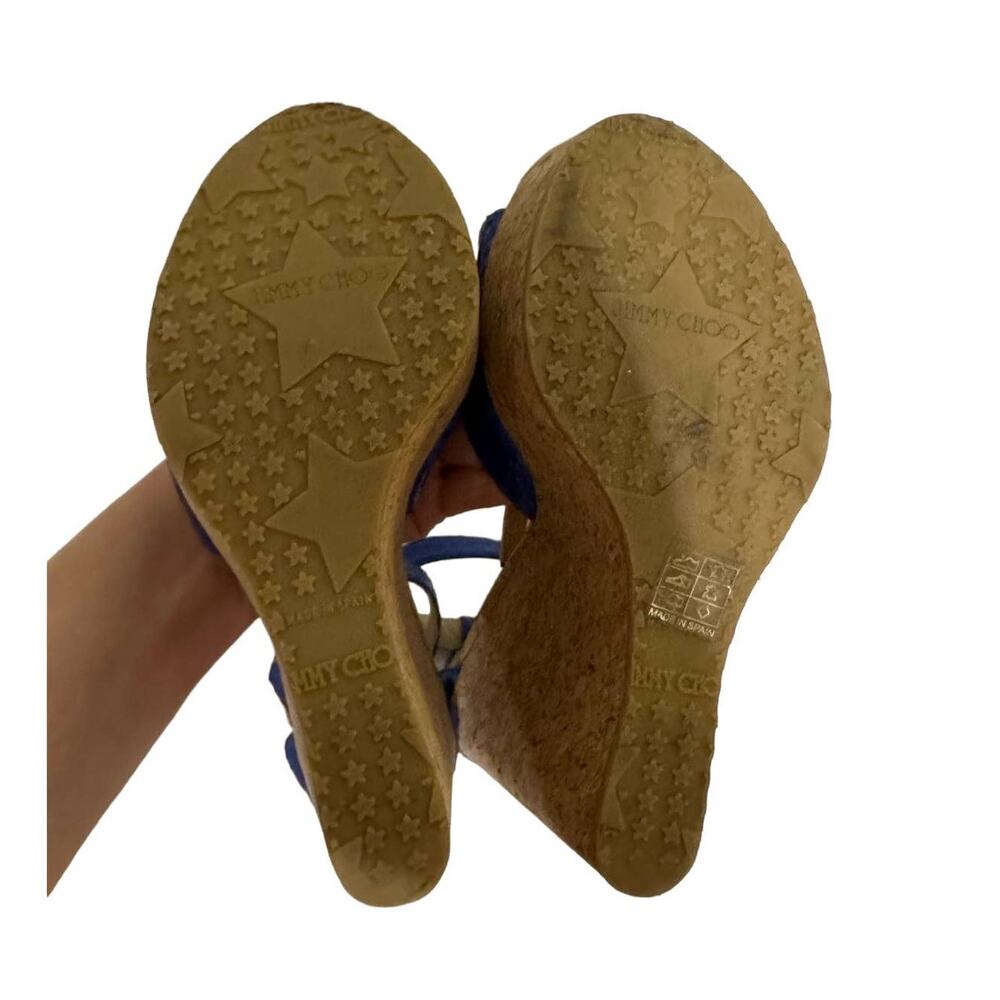 Jimmy Choo Women's Pela Blue Python Leather Cork Wedge Sandals size‎ 38 - Picture 7 of 9
